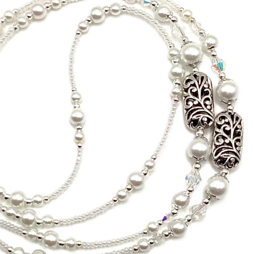 Classic White Pearl, Beaded Lanyard for, Badge, ID Holder, Keychain, Lanyard